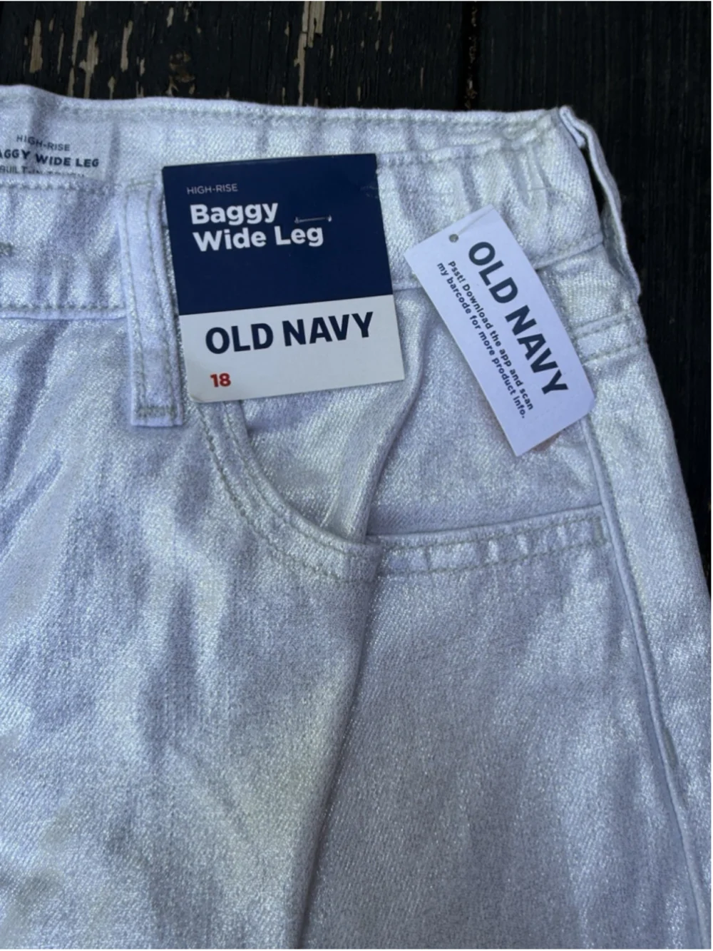NWT Old Navy Girls Size 18 Silver Metallic Baggy Wide Leg Jeans Adjustable Waist
